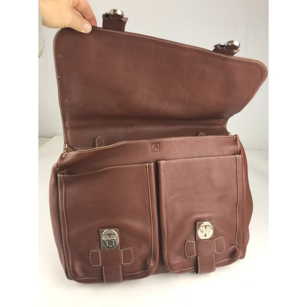 Abitare Briefcase Document Bag Mens Brown Genuine Leather Top Handle Push Lock